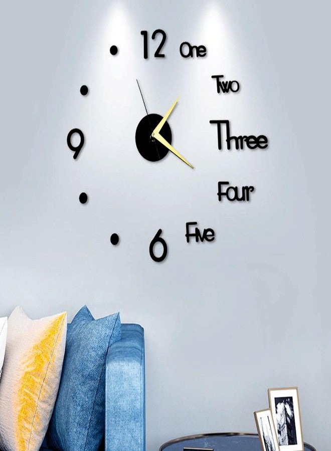 DREAMNILAYAM Wall Clock with Golden Easy Visible handvisible - DIY 3D acrylic, Non-Ticking, Frameless, Plastic EVA Analog Watch with Adjustable Sizes (30 cm - 60 cm) for Livingroom, Bedroom,Home Gift, Black - Image 3